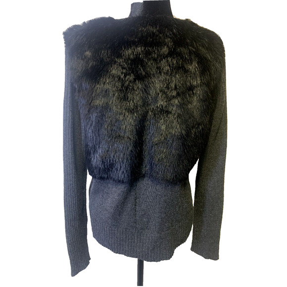Simply Vera -Vera Wang Womens Sweater Extra-Large Grey Wool Faux Fur Cardigan - Picture 5 of 16